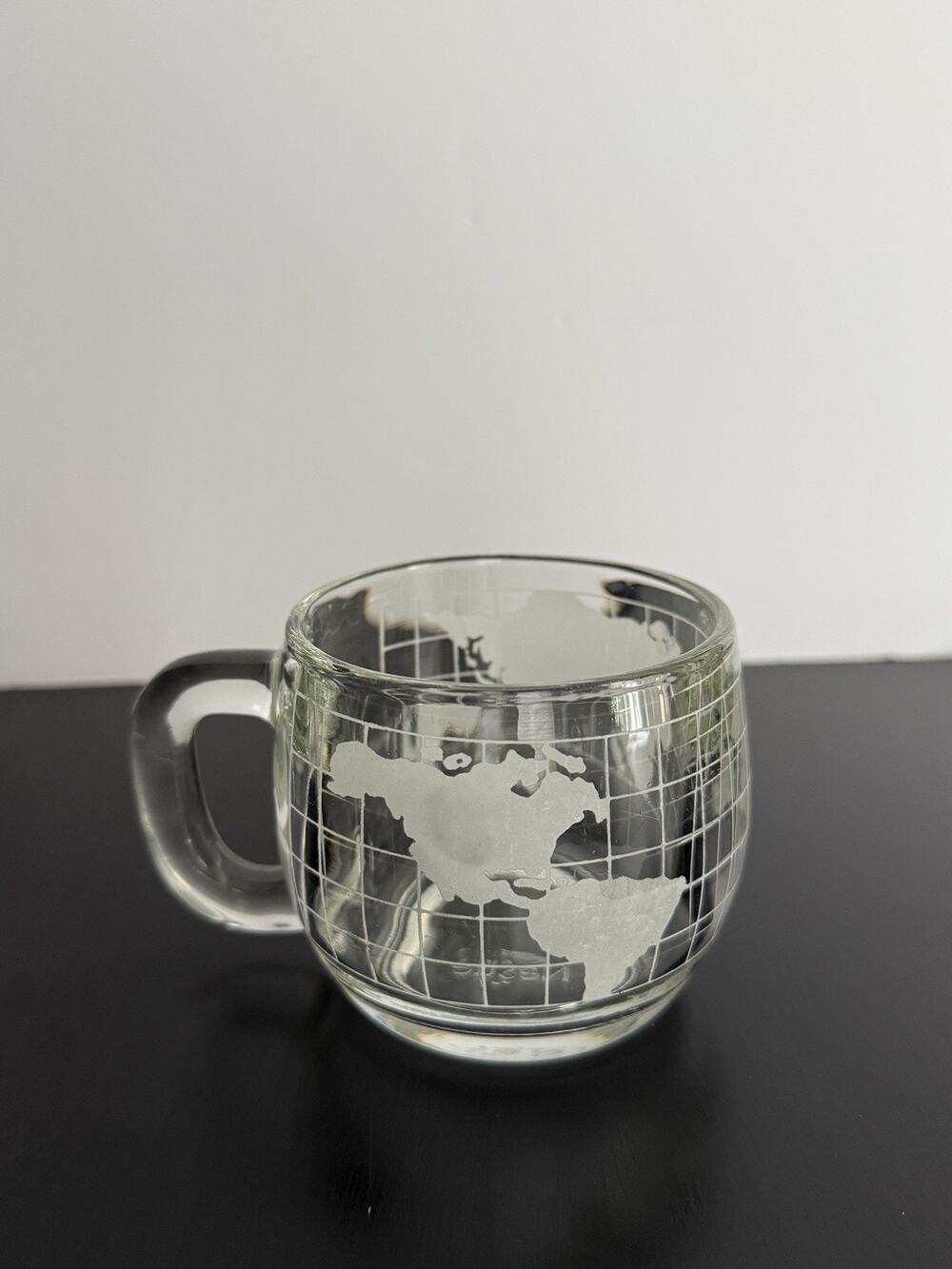 Vintage 1970s Nestle Nescafe World Map Globe Glass Coffee Mug Frosted
